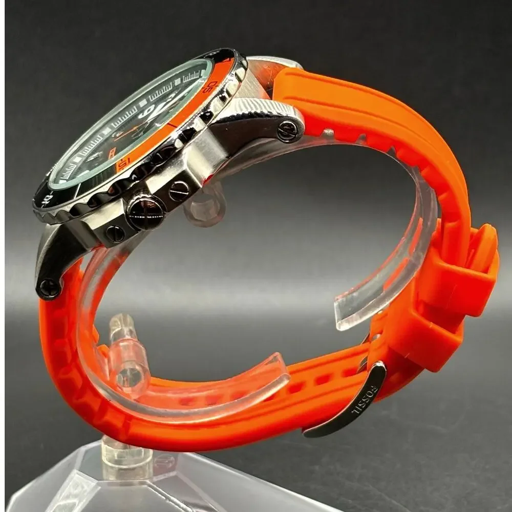 Fossil Sport AM4259 Dive Style Orange Silicone Strap Men’s Watch 46mm 10 ATM NIB